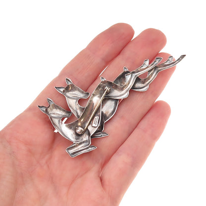 Beau 925 Sterling Silver Vintage Deer Couple Oxidized Pin Brooch