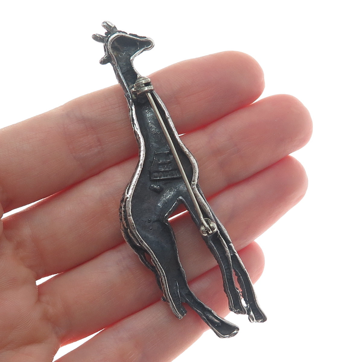 925 Sterling Silver Vintage Mexico Giraffe Oxidized Pin Brooch