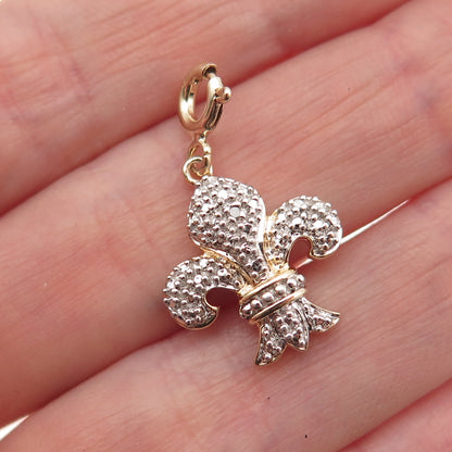Ross Simons Sterling Gold Plated Real Diamond Fleur de Lis Spring Ring Pendant