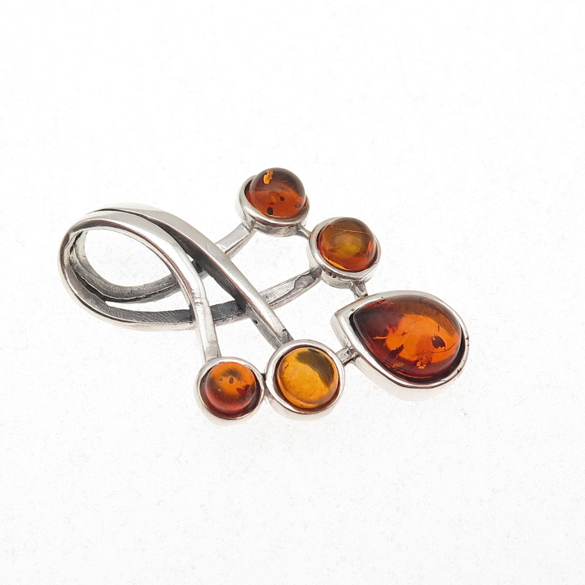 925 Sterling Silver Vintage Real Amber Modernist Charm Pendant