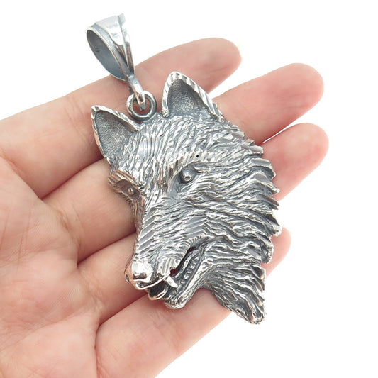 ONE OF A KIND 925 Sterling Silver Vintage Wolf Large Pendant