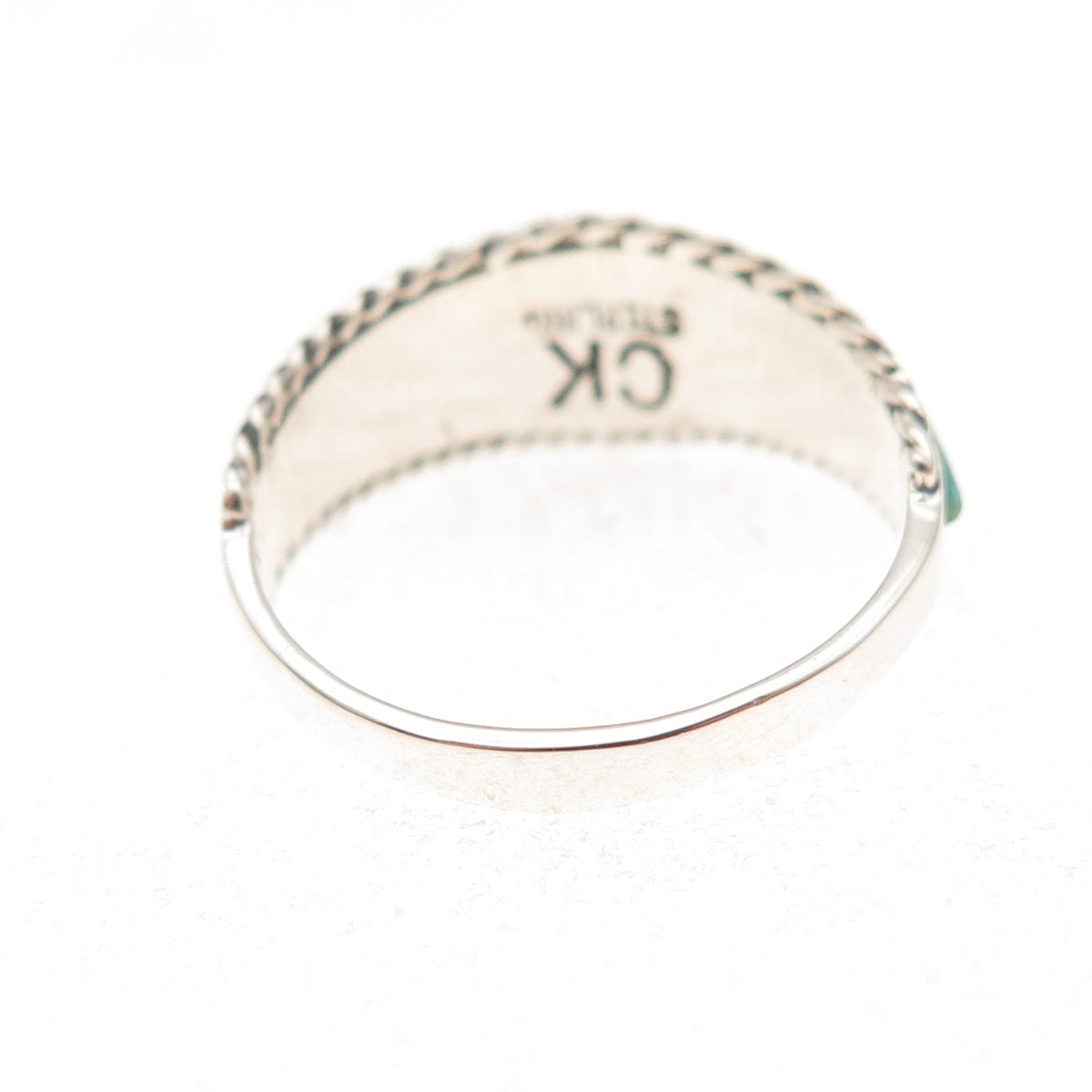925 Sterling Silver Vintage Real Turquoise Zig Zag Oxidized Ring Size 8.25
