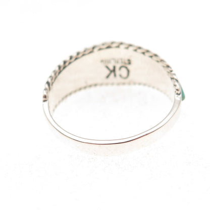 925 Sterling Silver Vintage Real Turquoise Zig Zag Oxidized Ring Size 8.25