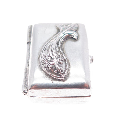 925 Sterling Silver Antique Art Deco Fish Oxidized Pill / Snuff Box