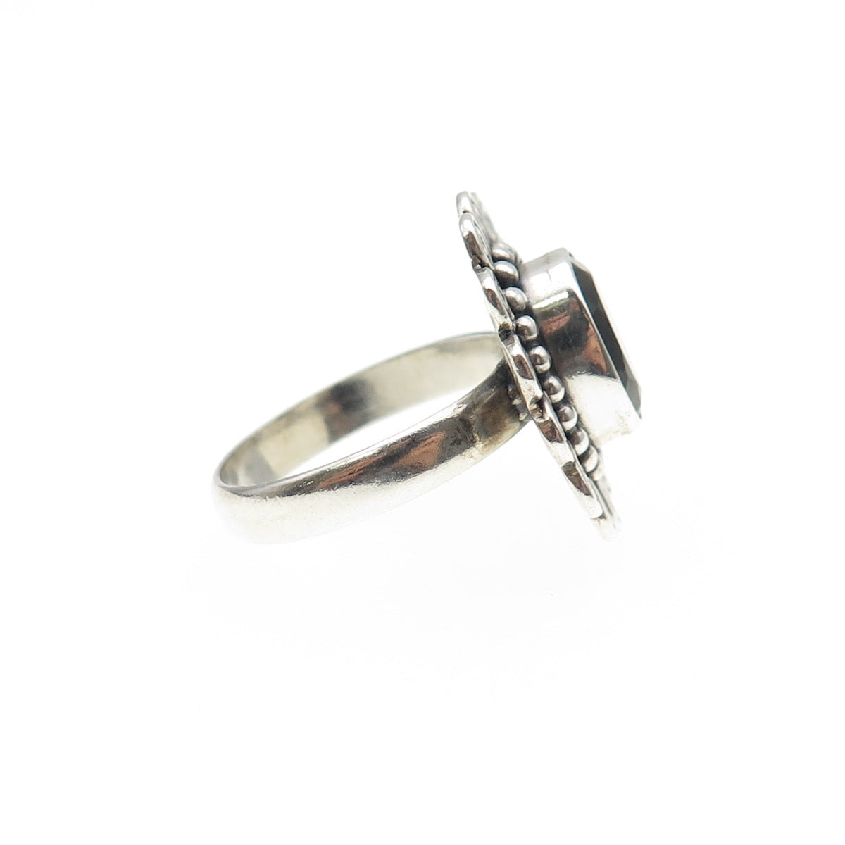 925 Sterling Silver Vintage Real Smoky Quartz Spiral Oxidized Ring Size 6.5