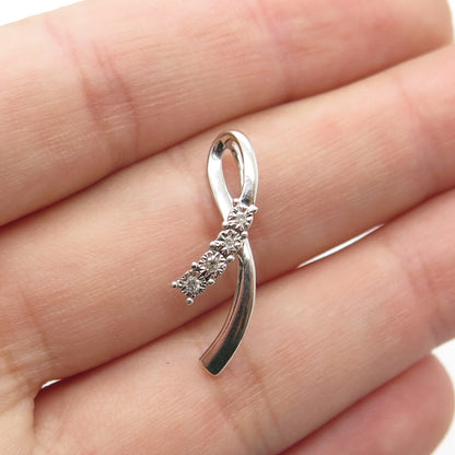 925 Sterling Silver Real Round-Cut Diamond Cancer Awareness Charm Pendant