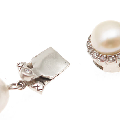 LUCAS LAMETH Sterling Silver Vintage Rhinestone Real Pearl Beaded Necklace 18"