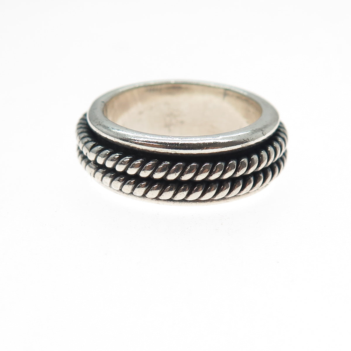 925 Sterling Silver Vintage Mexico Rotating Band Oxidized Ring Size 7.25