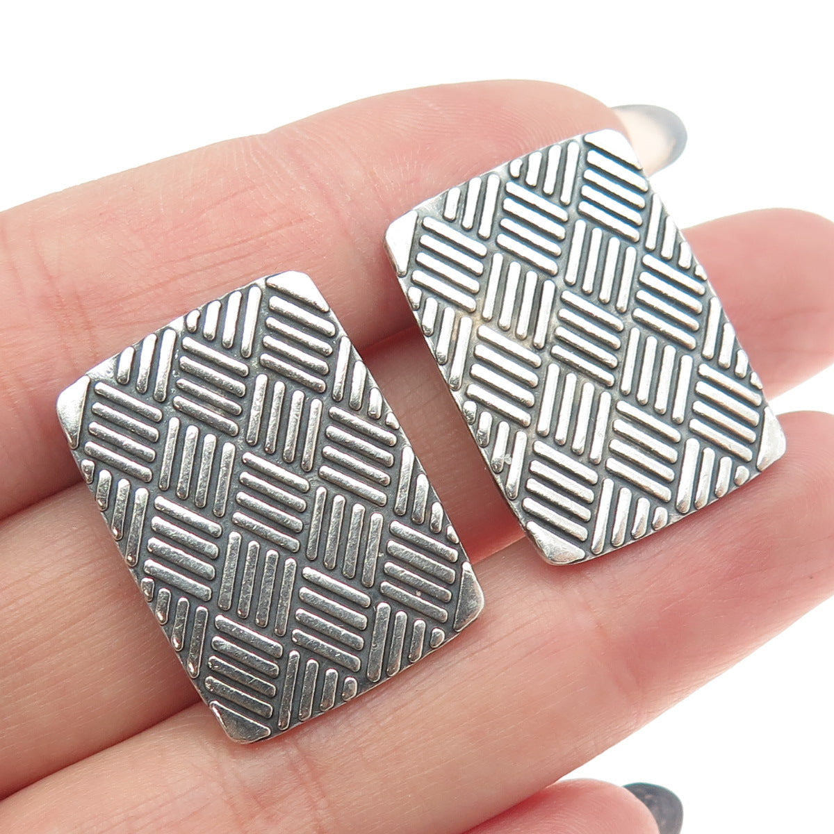 925 Sterling Silver Vintage Mexico Modernist Geometric Clip On Earrings