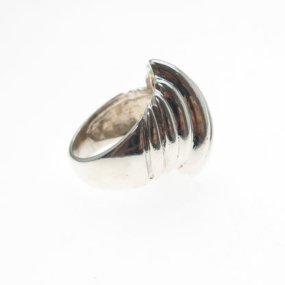 925 Sterling Silver Vintage Modernist Ribbed Dome Ring Size 5.25