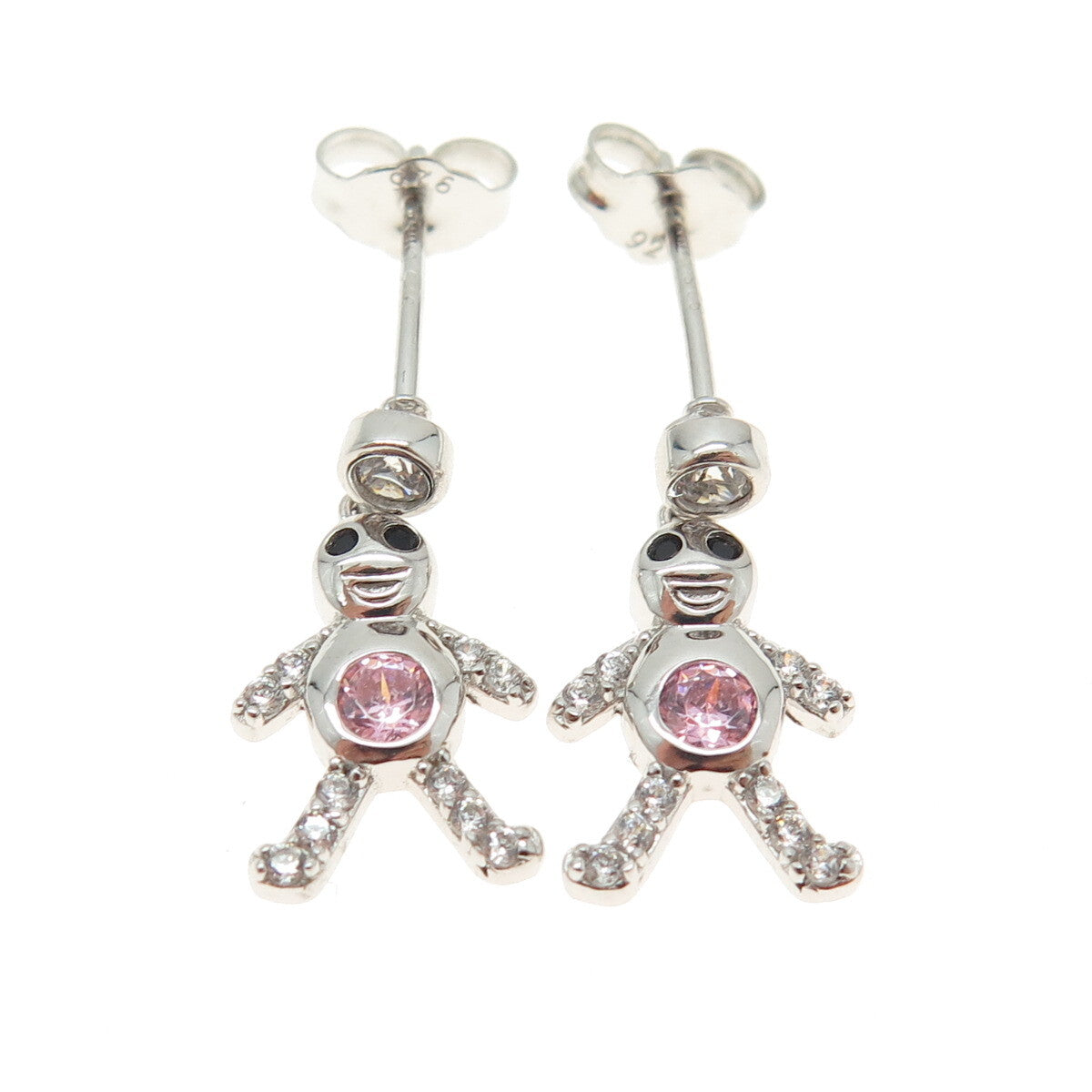 925 Sterling Silver Enamel Purple & White C Z February Birthstone Boy Earrings