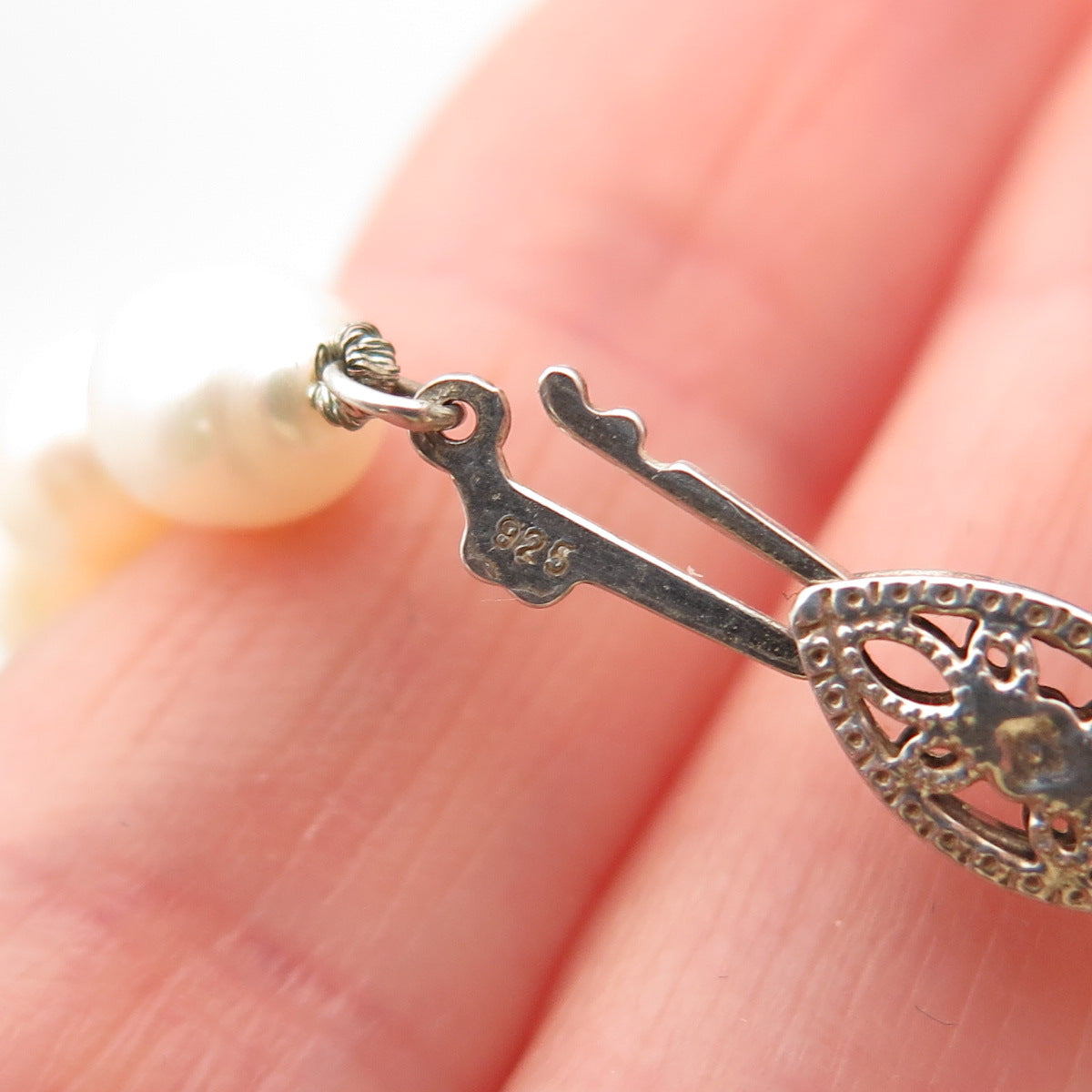 925 Sterling Silver Vintage Real Baroque Pearl Beaded Necklace 18"