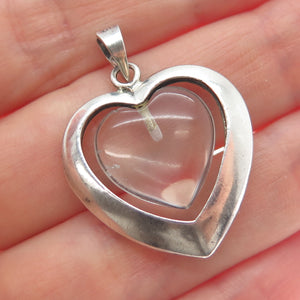 925 Sterling Silver Vintage Glass Heart Charm Pendant