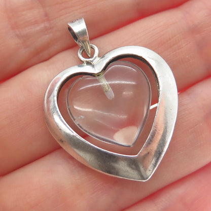 925 Sterling Silver Vintage Glass Heart Charm Pendant
