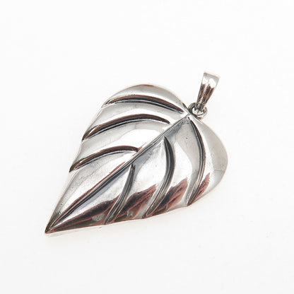925 Sterling Silver Vintage Floral Leaf Oxidized Charm Pendant
