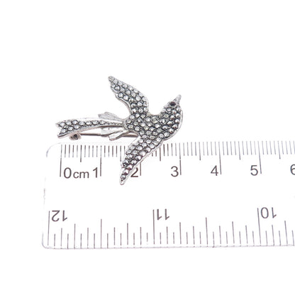 925 Sterling Silver Antique Marcasite & Garnet Holy Spirit Pin (missing 1 stone)