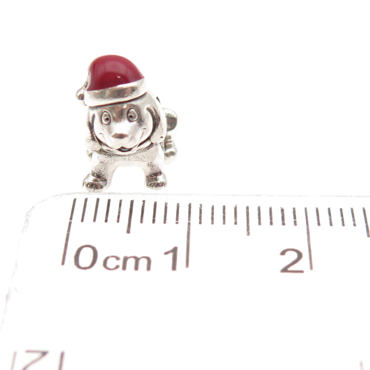 PANDORA 925 Sterling Silver Enamel Christmas Puppy Dog Slide Bead Charm