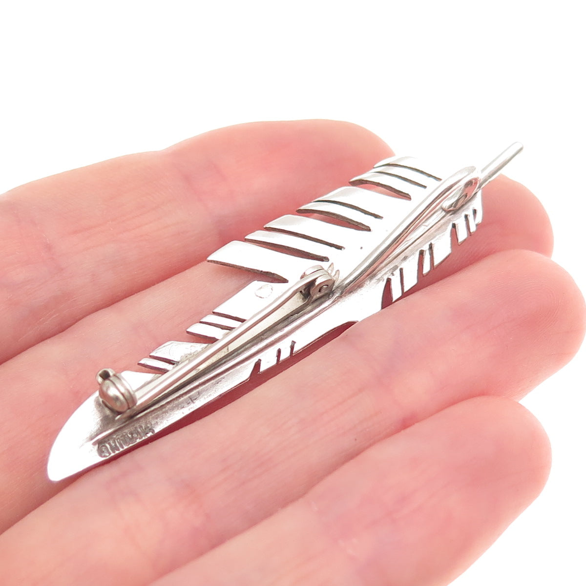 Old Pawn 925 Sterling Silver Vintage Southwestern Feather Pin Brooch / Pendant