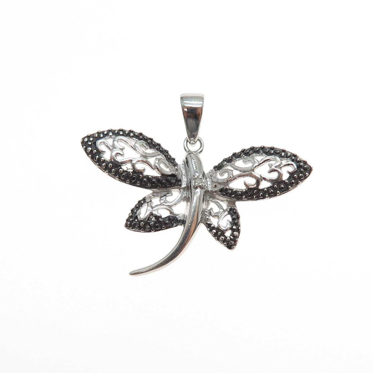 925 Sterling Silver Real Diamond Accent Dragonfly Charm Pendant