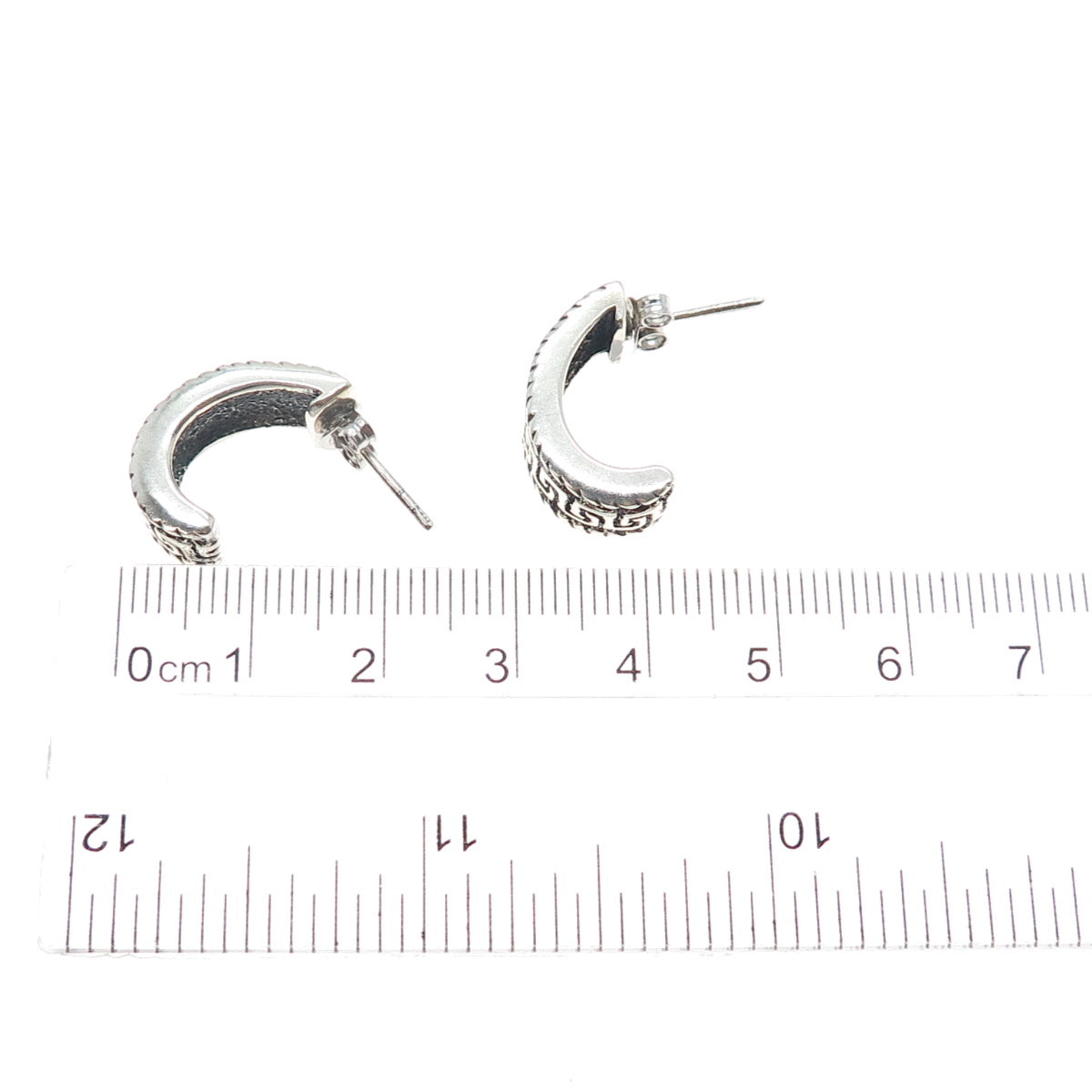 925 Sterling Silver Vintage Modernist Maze Oxidized Half Hoop Earrings