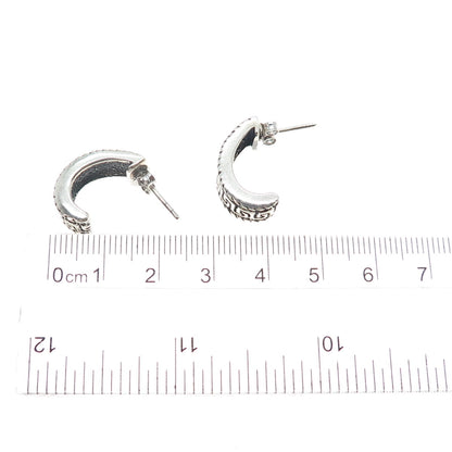 925 Sterling Silver Vintage Modernist Maze Oxidized Half Hoop Earrings