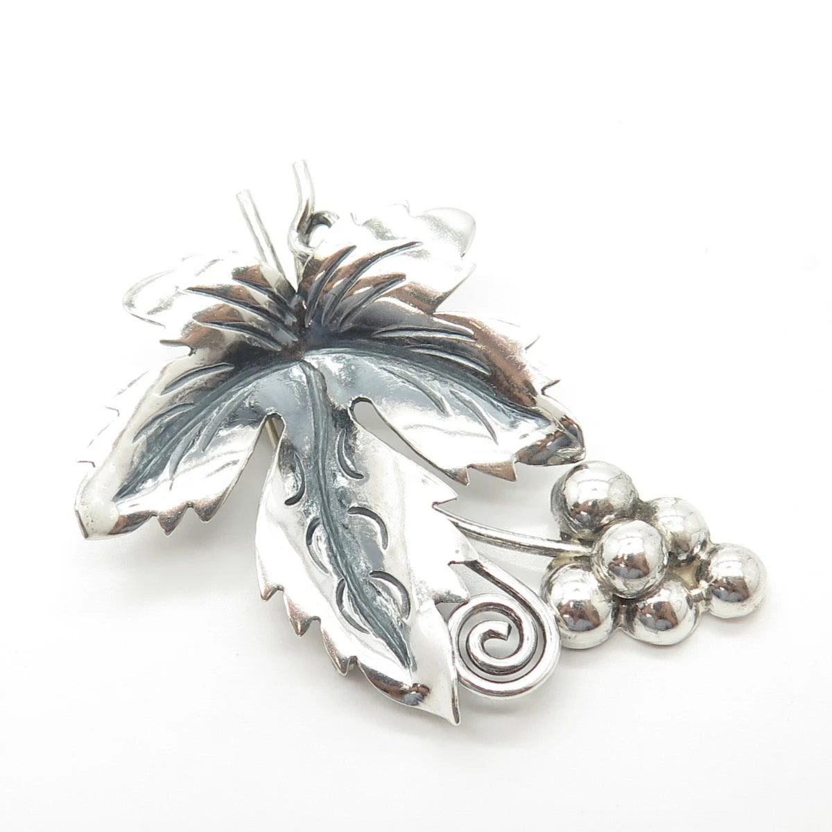 925 Sterling Silver Vintage Mexico Grape Vine Handmade Pin Brooch