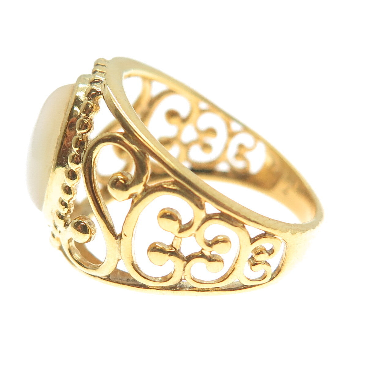 RJ GRAZIANO 925 Sterling Silver Gold Plated Real MOP Ornate Ring Size 7