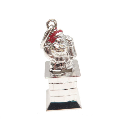 925 Sterling Silver Antique Art Deco Enamel Santa Claus Chimney 3D Charm Pendant