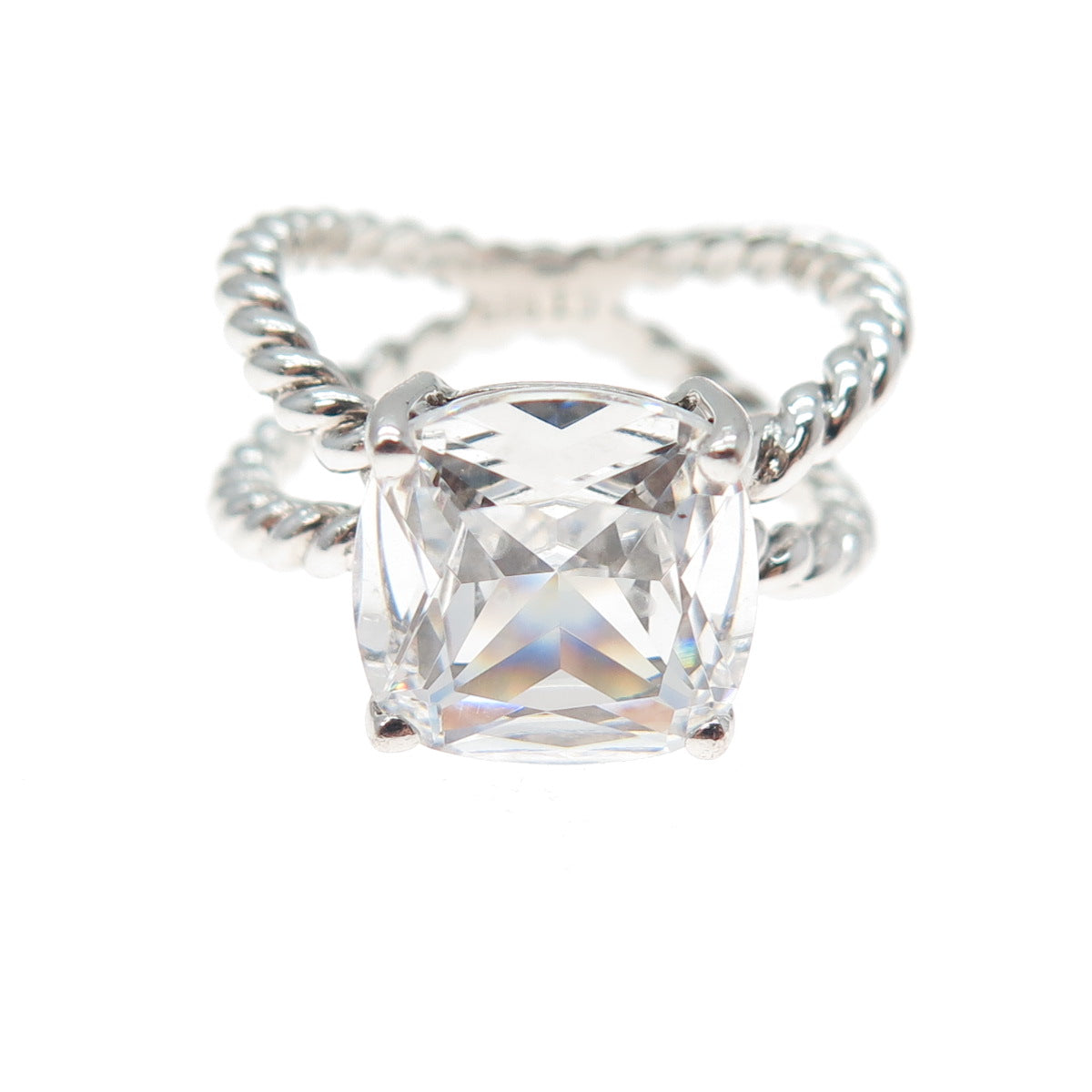 925 Sterling Silver Cushion-Cut C Z Crisscross Ring Size 7.5