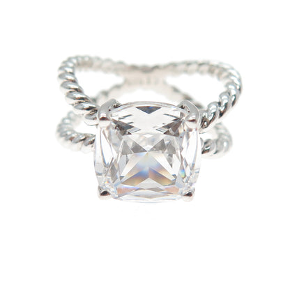 925 Sterling Silver Cushion-Cut C Z Crisscross Ring Size 7.5