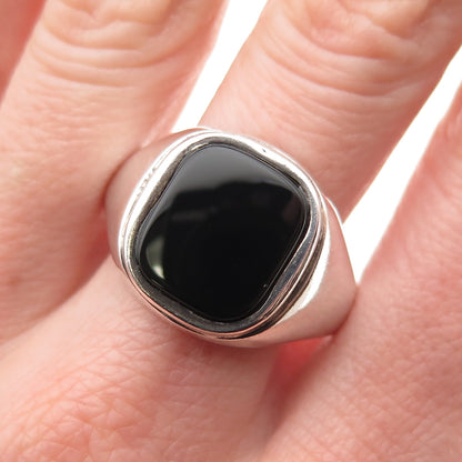 925 Sterling Silver Vintage Real Black Onyx Signet Ring Size 14.25