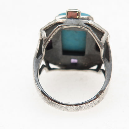 Nicky Butler 925 Sterling Silver Vintage Real Turquoise Amethyst Ring Size 7.75
