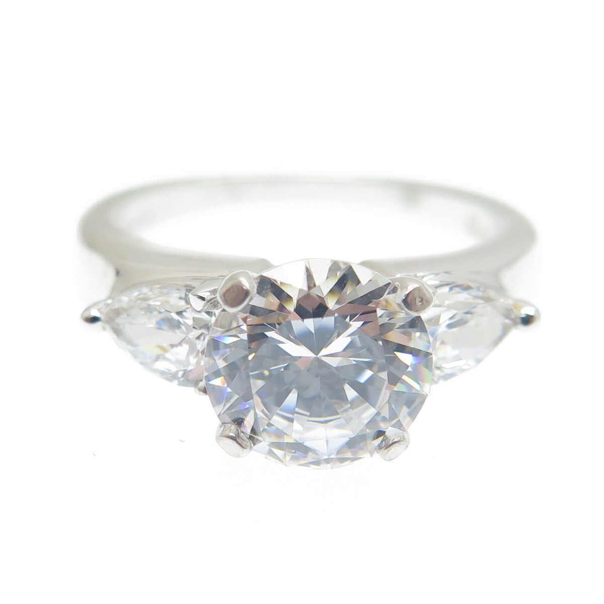 925 Sterling Silver Round & Pear-Cut C Z Engagement Ring Size 7