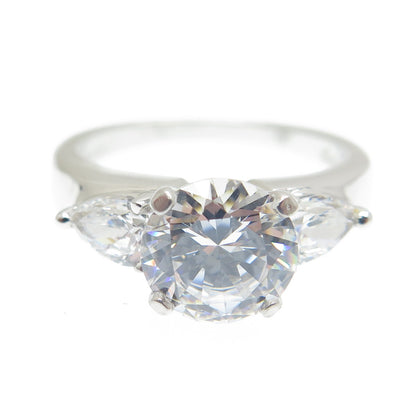 925 Sterling Silver Round & Pear-Cut C Z Engagement Ring Size 7