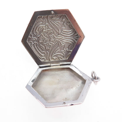 925 Sterling Silver Vintage Ornate Floral Locket Charm Pendant