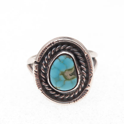 Old Pawn Sterling Silver Vintage Southwestern Turquoise Tribal Ring Size 7.75