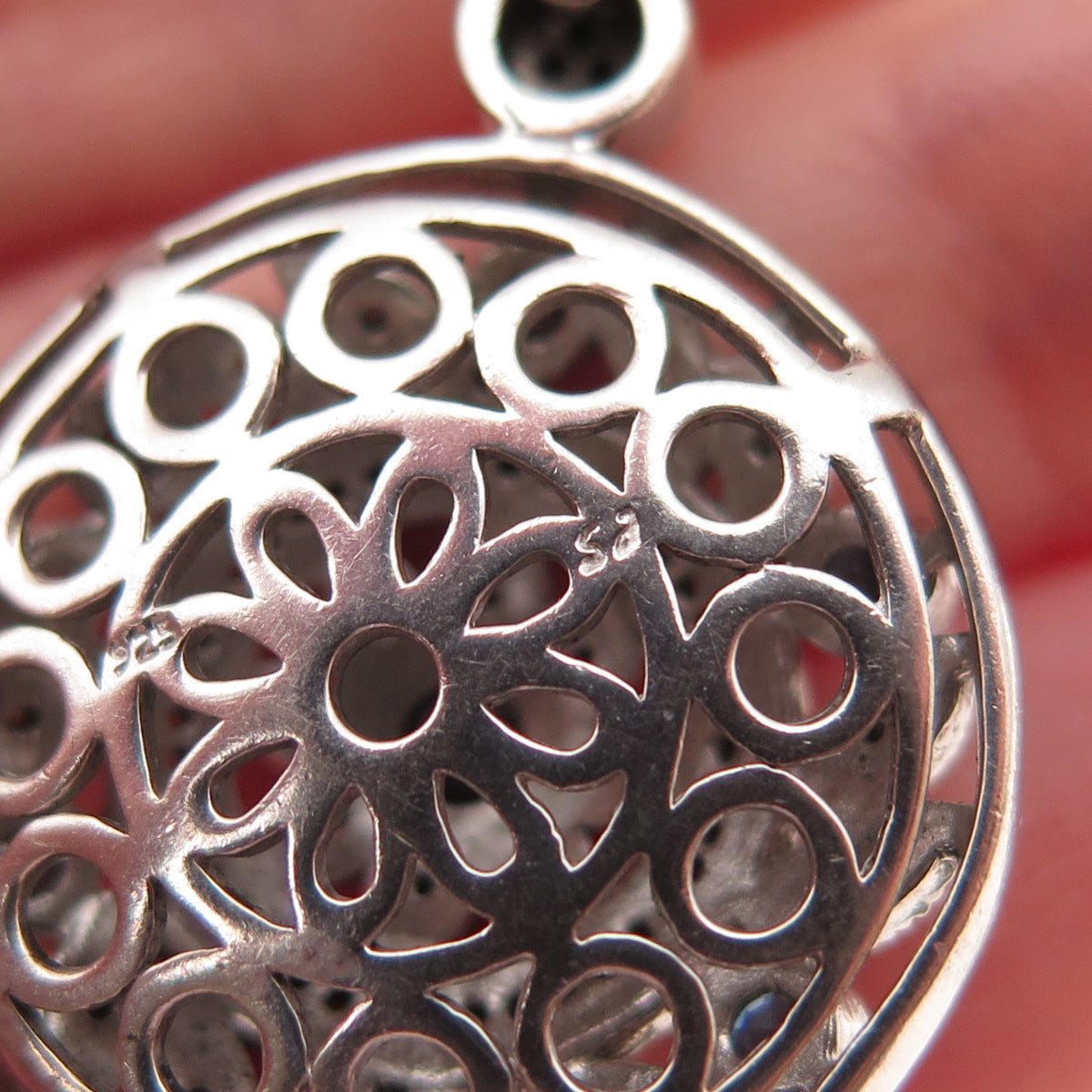 925 Sterling Silver Real Diamond & Sapphire Floral Disc Cable Chain Necklace 18"