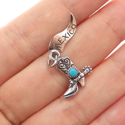PACIFIC JEWELRY Old Pawn 925 Sterling Turquoise Mexico Cowboy Shoe Mini Pendant