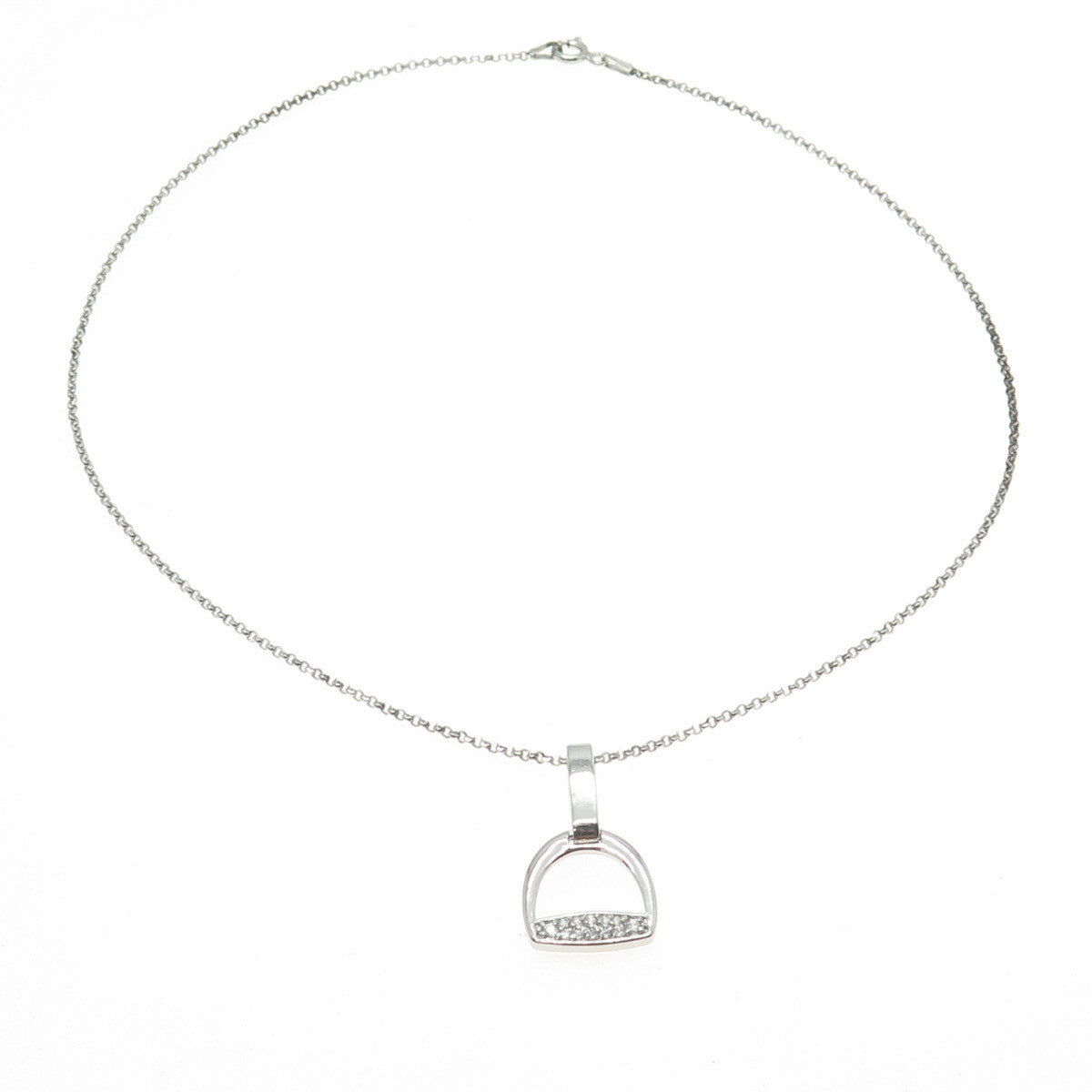 925 Sterling Silver Round-Cut C Z Stirrup Rolo Chain Necklace 16"
