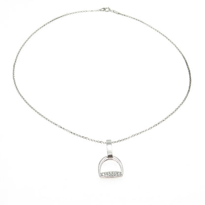 925 Sterling Silver Round-Cut C Z Stirrup Rolo Chain Necklace 16"