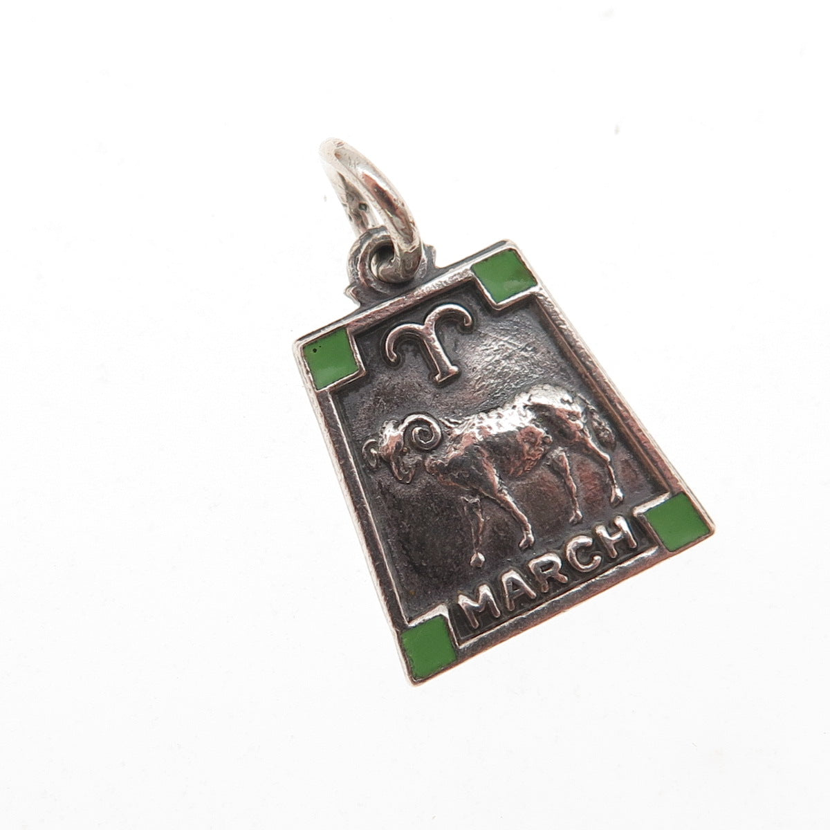 925 Sterling Silver Vintage Enamel Aries Zodiac Sign Oxidized Charm Pendant