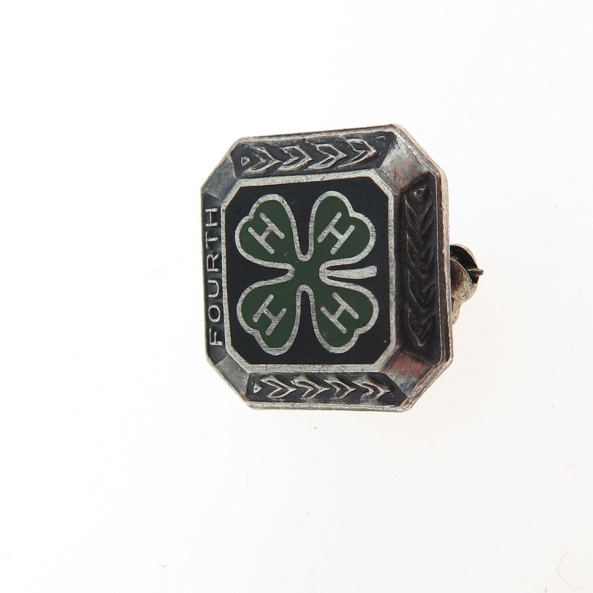 925 Sterling Silver Vintage 4-H Club 4th Year Membership Achievement Pin Brooch