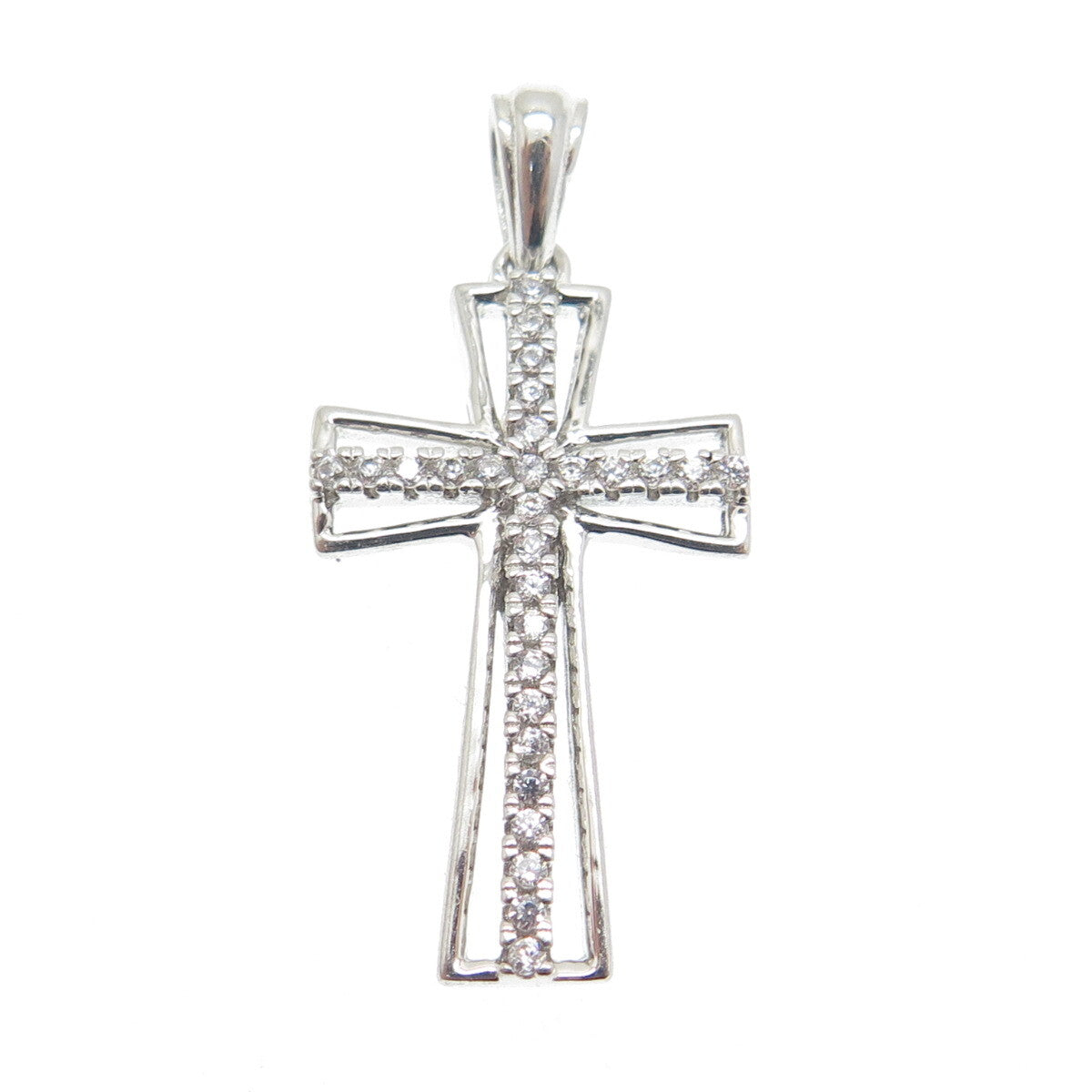 925 Sterling Silver Round-Cut Shaped C Z Cross Pendant