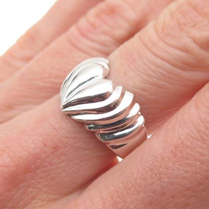 925 Sterling Silver Vintage Modernist Heart Oxidized Ring Size 7.25