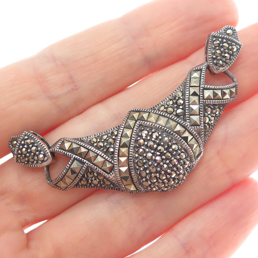 JUDITH JACK 925 Sterling Silver Vintage Real Marcasite Centerpiece Pendant