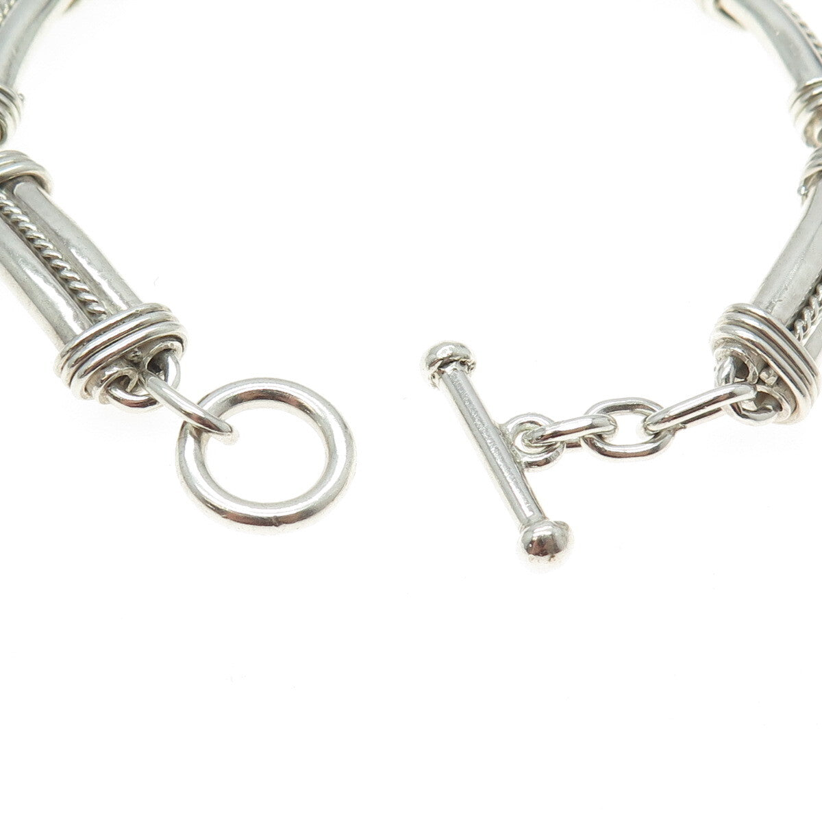 925 Sterling Silver Vintage Modernist Roped Panel Link Bracelet 7.5"