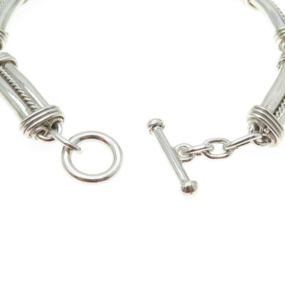925 Sterling Silver Vintage Modernist Roped Panel Link Bracelet 7.5"