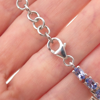 925 Sterling Silver Real Oval-Cut Tanzanite Tennis Link Bracelet 7-8"