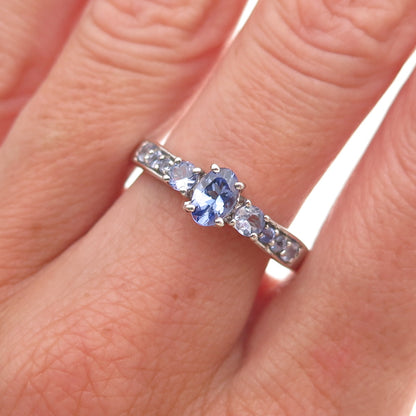 Chuck Clemency 925 Sterling Silver Real Oval & Round-Cut Tanzanite Ring Size 8