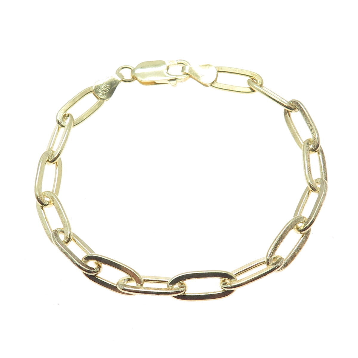 925 Sterling Silver Gold Plated Paperclip Link Bracelet 6.75"